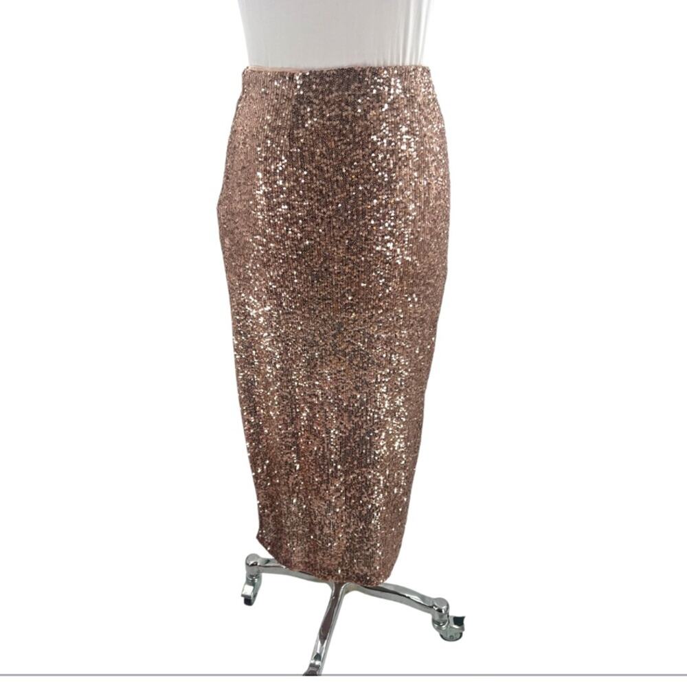 Free People Sea Shell Sequin Maxi Skirt gold Sz 0 high slit - Picture 4 of 10